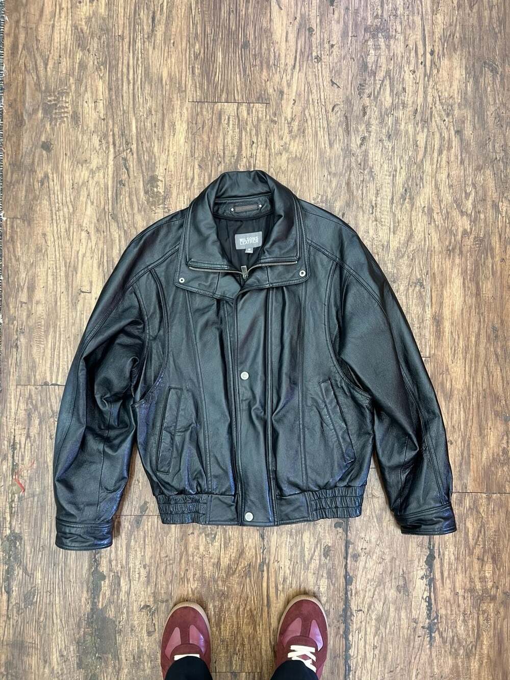 Men’s Wilsons Leather Black Leather Biker Motorcycle Bomber Jacket Size M